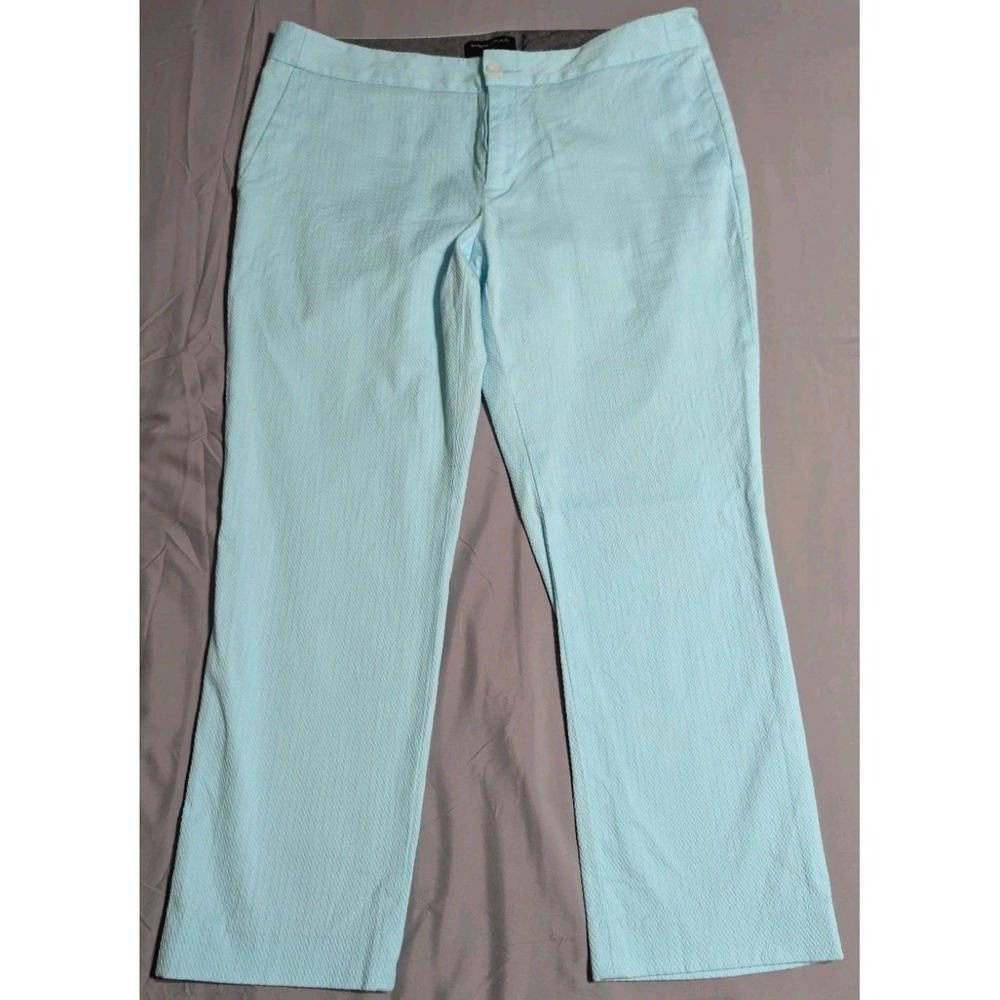 Banana Republic Hampton Fit Crop Pants Womens 12 Aqua Blue Textured Stretch